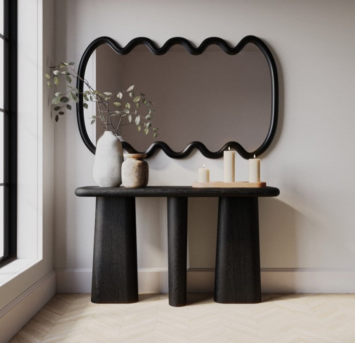 Whimsical Wave Wall Mirror - Ebony Hue