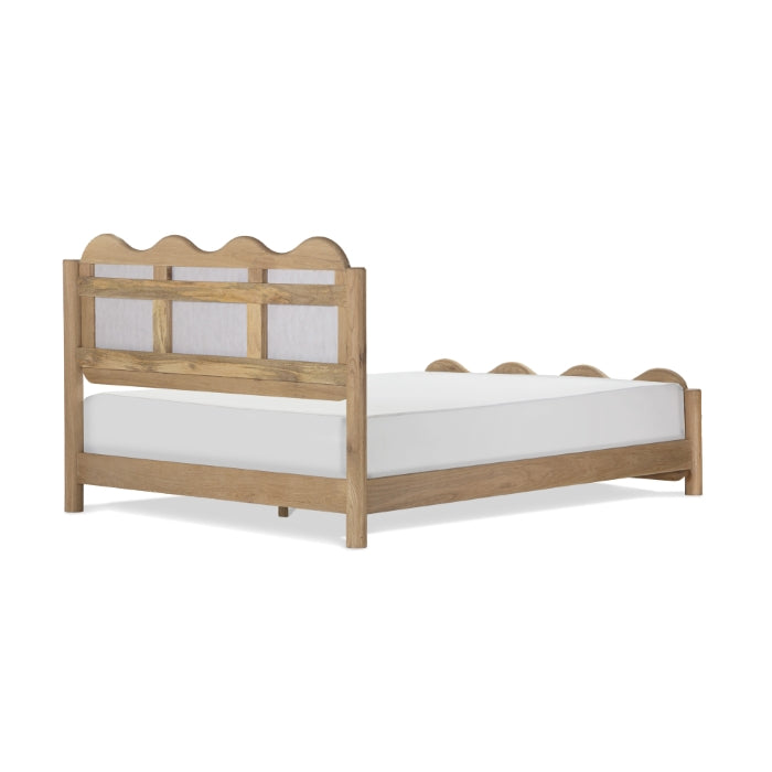 Whimsical Wave Upholstered Solid Oak Royal Bed - Natural Hues
