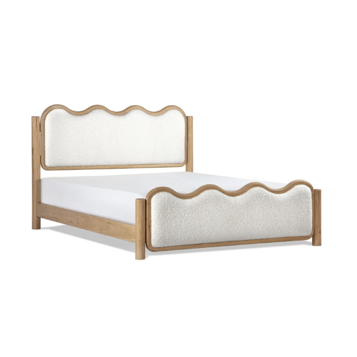 Whimsical Wave Queen Bed - Eco-friendly Oak & Bouclé
