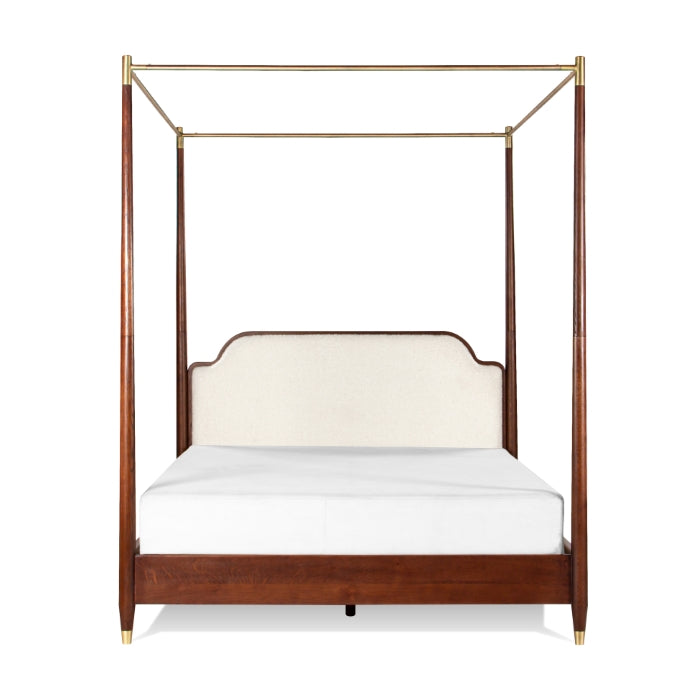 Victoria's Luxe White Boucle Upholstered Oak Canopy Bed