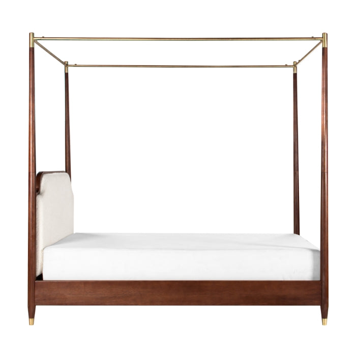 Victoria's Luxe White Boucle Upholstered Oak Canopy Bed