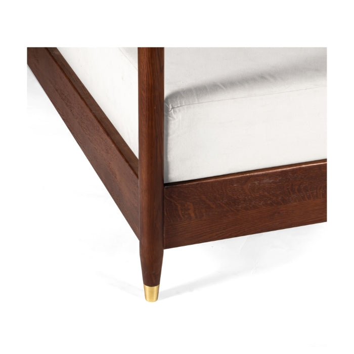 Victoria's Luxe White Boucle Upholstered Oak Canopy Bed