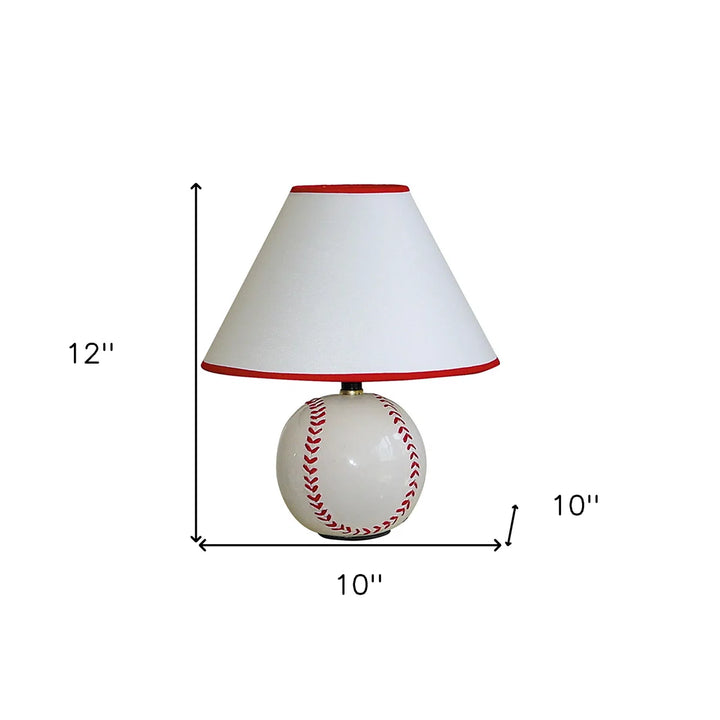 12" Ceramic Baseball Sports Table Lamp With Empire Shade