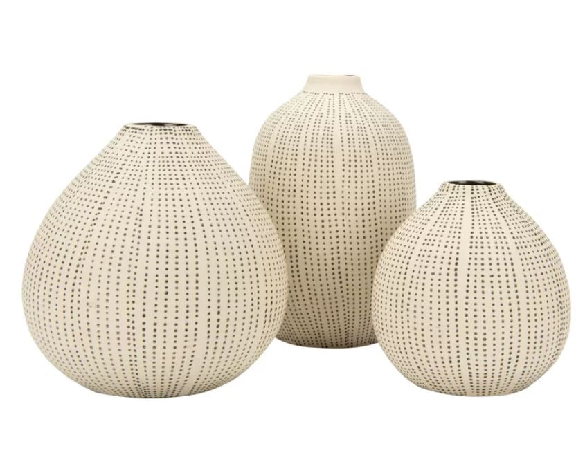 3 Piece Beige Stoneware Table Vase