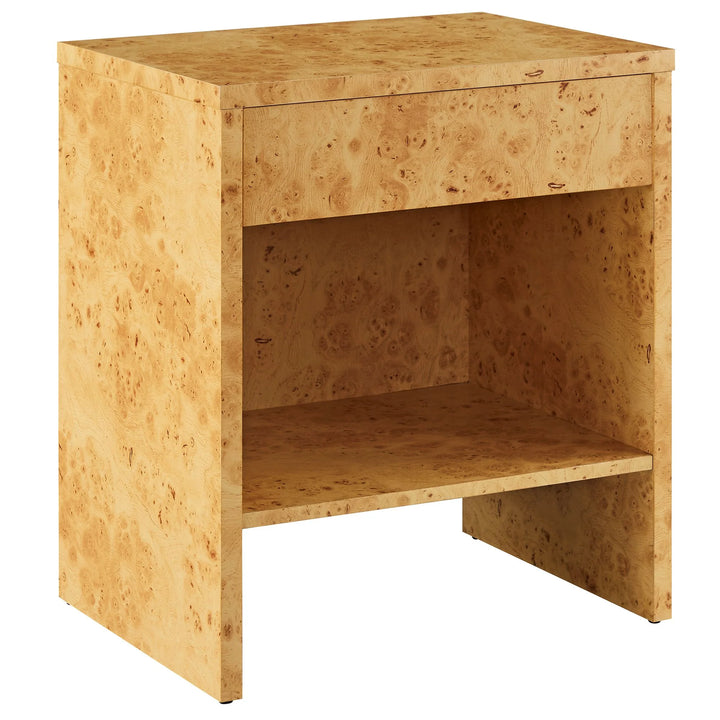 Huxley 1-Drawer Burl Wood Nightstand With Shelf