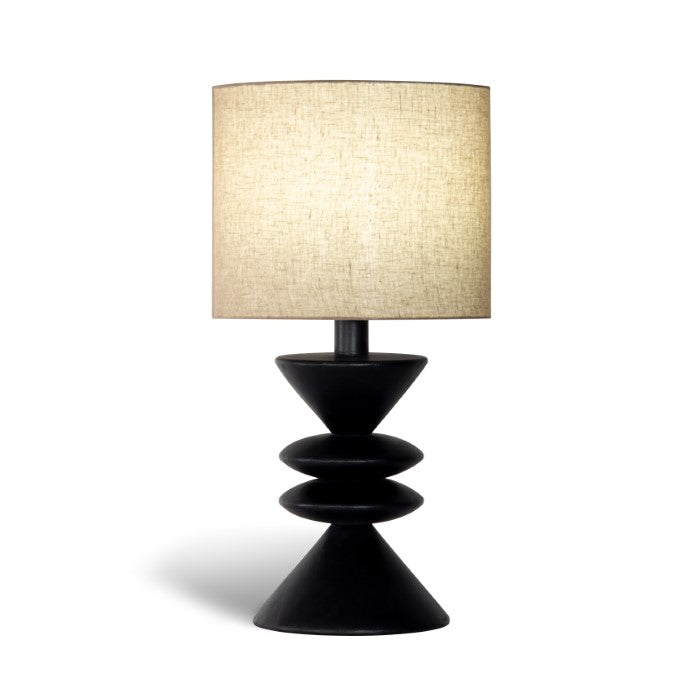 Geometric Oak Glow: Oak Table Lamp - Charcoal