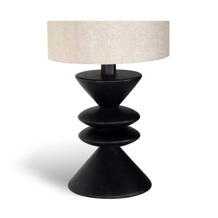 Geometric Oak Glow: Oak Table Lamp - Charcoal