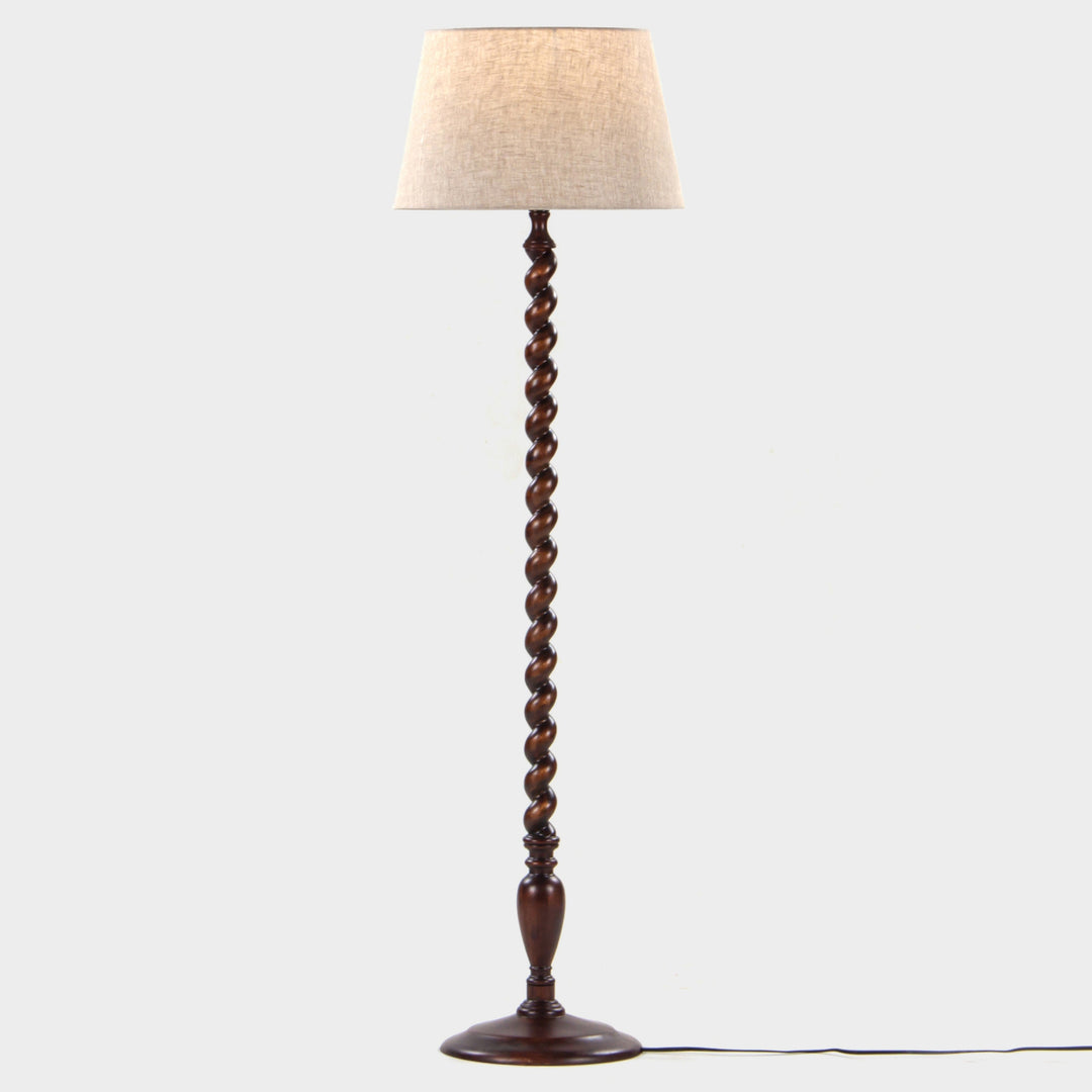 Swirl Acacia Wood & Linen Floor Lamp