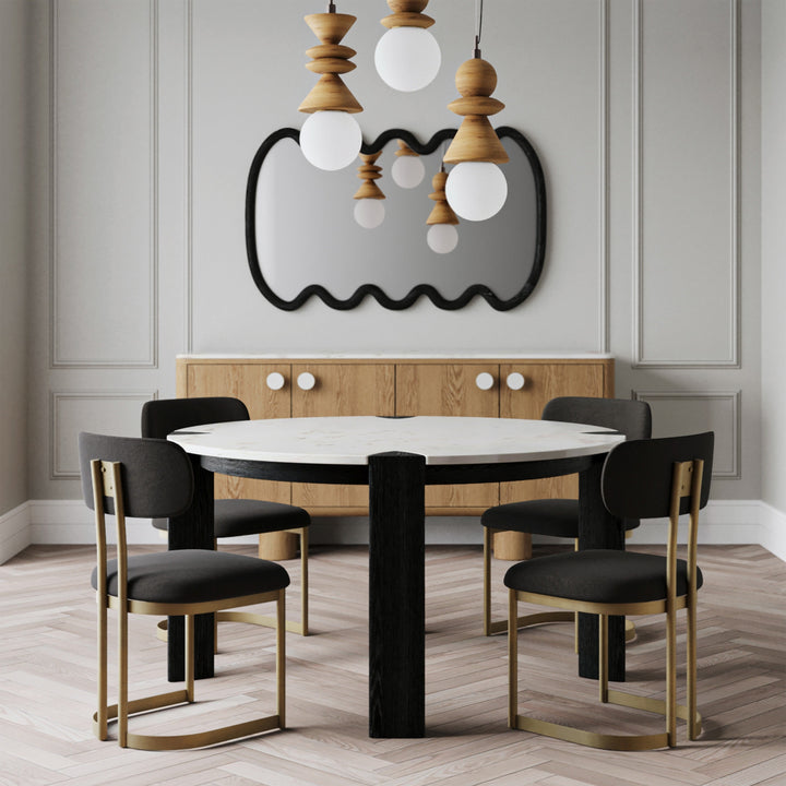 Retro-Elegant Dhurrie Upholstered Chair with Antique Brass Legs