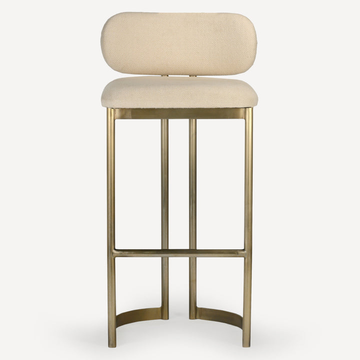 Retro-Glam Bar Stool with Cotton Dhurrie Upholstery