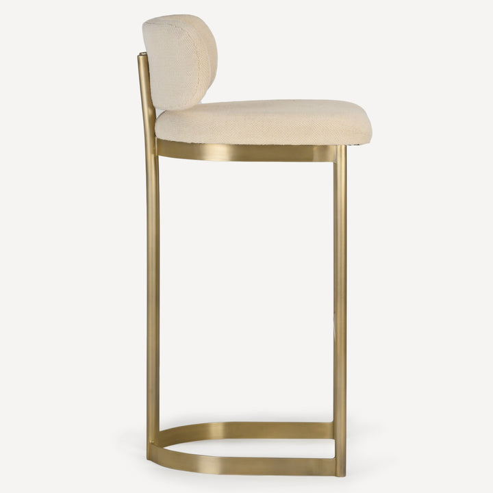 Retro-Glam Bar Stool with Cotton Dhurrie Upholstery