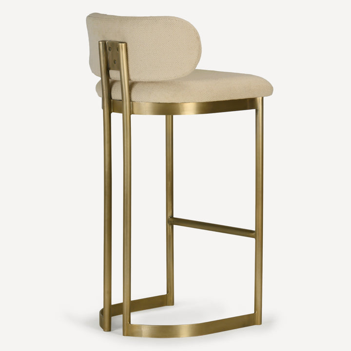 Retro-Glam Bar Stool with Cotton Dhurrie Upholstery