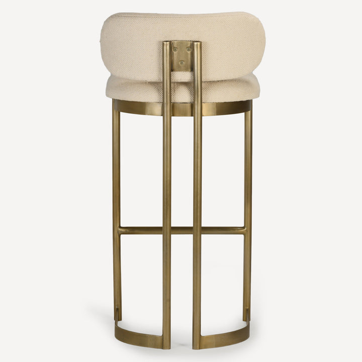 Retro-Glam Bar Stool with Cotton Dhurrie Upholstery