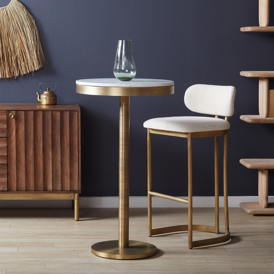 Retro-Glam Bar Stool with Cotton Dhurrie Upholstery