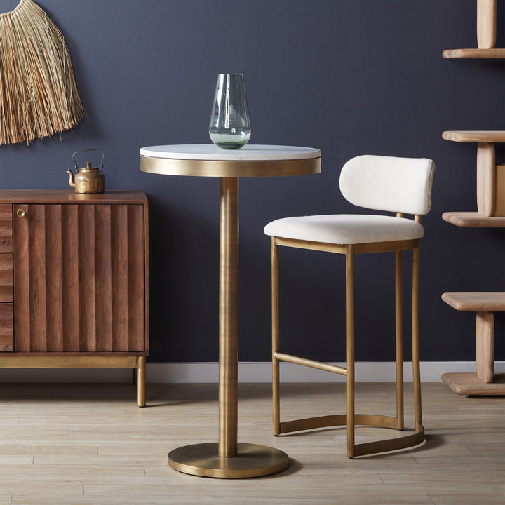 Retro-Glam Bar Stool with Cotton Dhurrie Upholstery
