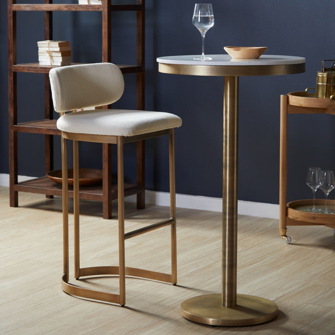 Retro-Glam Bar Stool with Cotton Dhurrie Upholstery