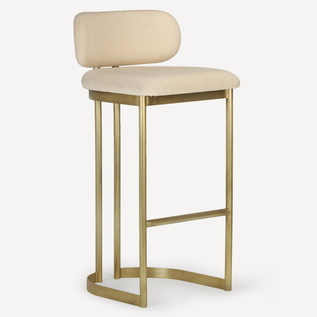 Retro-Glam Bar Stool with Cotton Dhurrie Upholstery