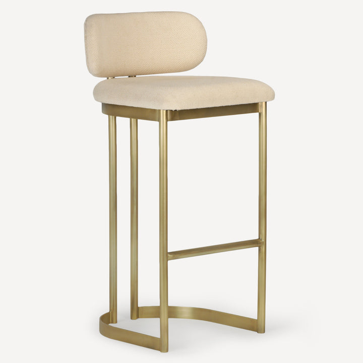 Retro-Glam Bar Stool with Cotton Dhurrie Upholstery