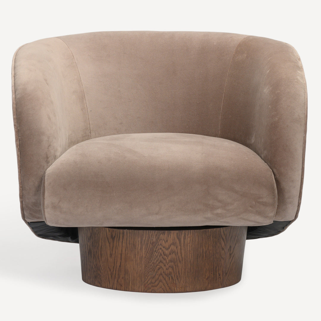 Revolve Oak Velvet Rotunda Swivel Chair