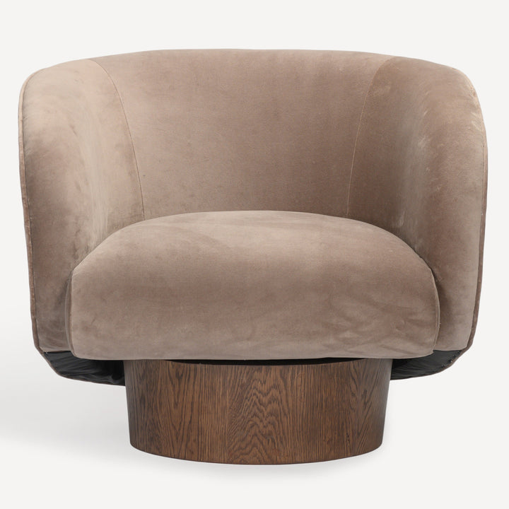 Revolve Oak Velvet Rotunda Swivel Chair