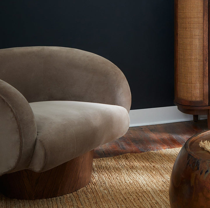 Revolve Oak Velvet Rotunda Swivel Chair