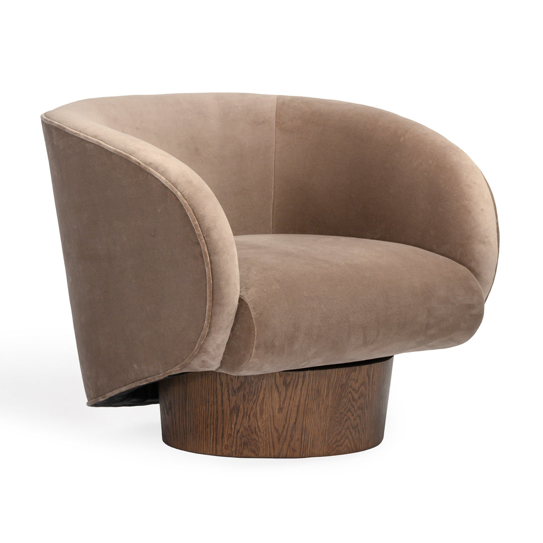 Revolve Oak Velvet Rotunda Swivel Chair