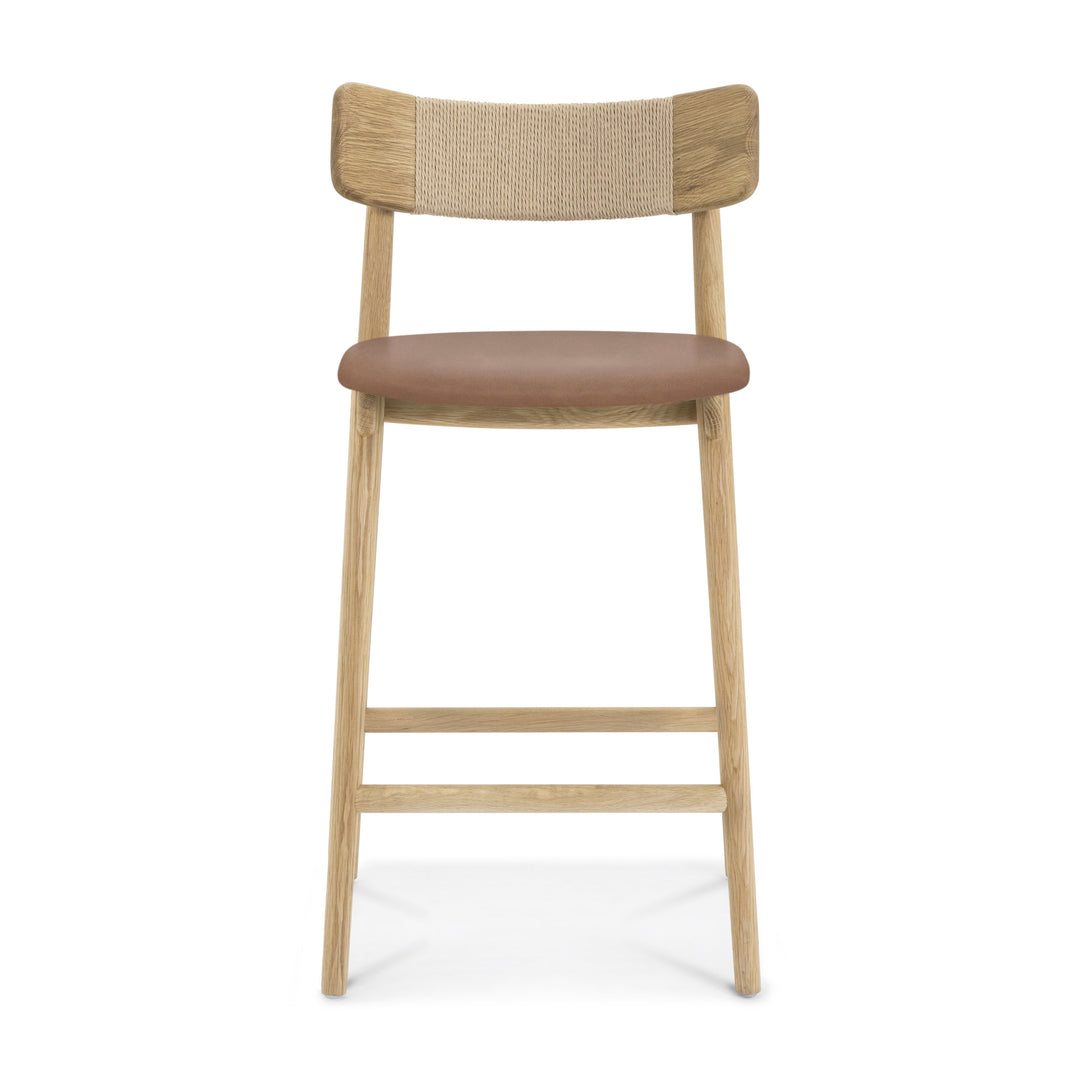 Nordic Oak & Leather Swivel Bar Stool