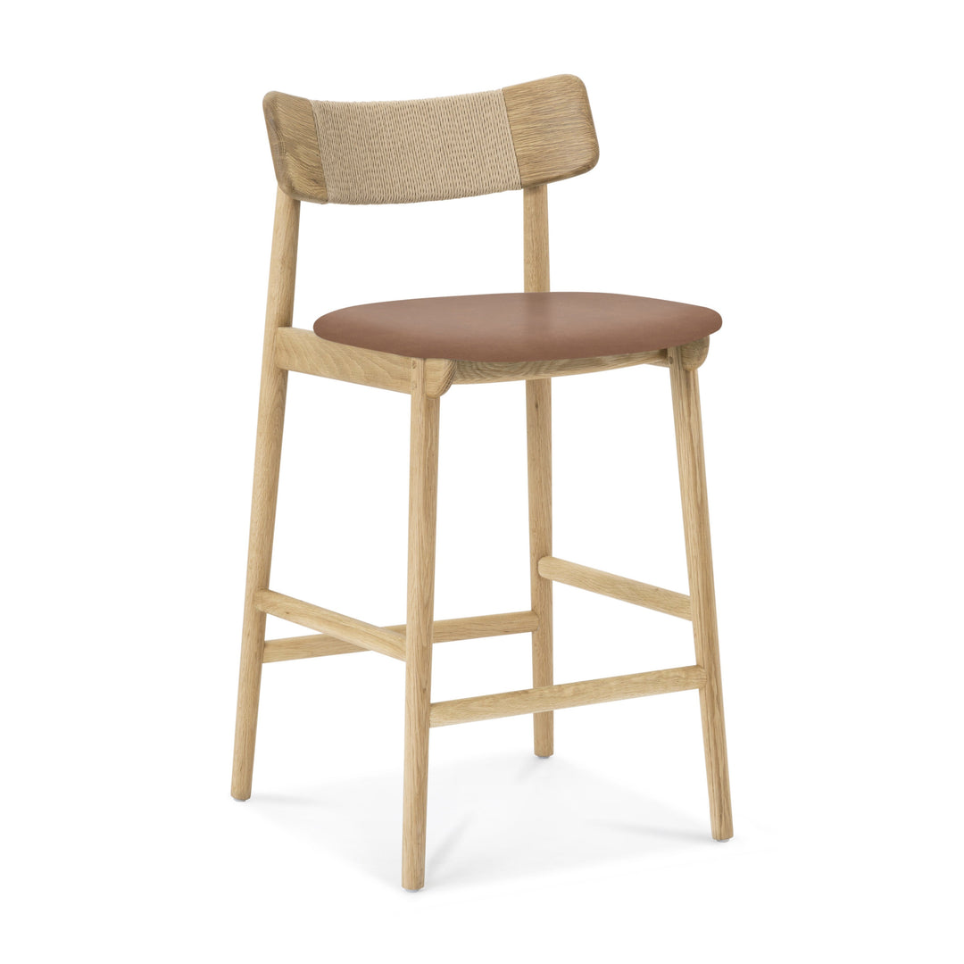 Nordic Oak & Leather Swivel Bar Stool