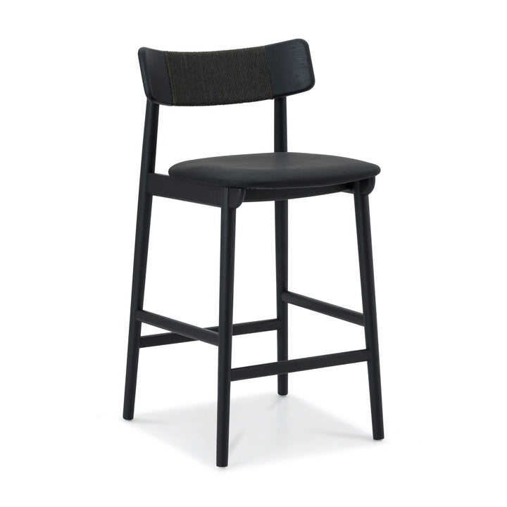 Nordic Oak & Leather Swivel Stool - Charcoal