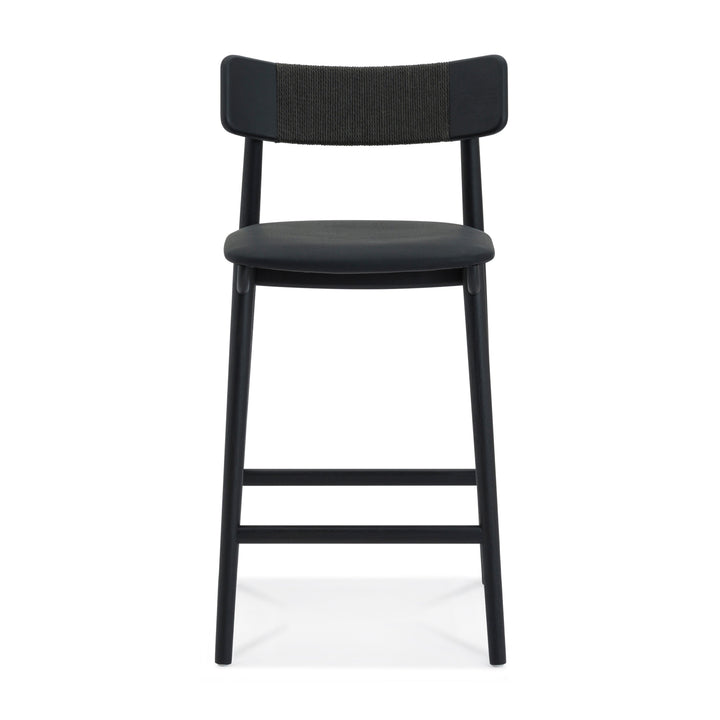 Nordic Oak & Leather Swivel Stool - Charcoal