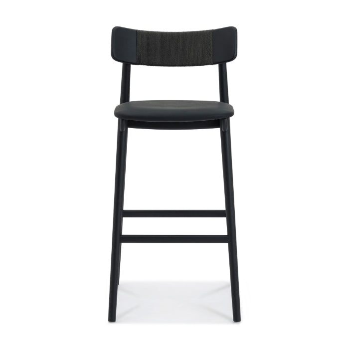 Scandinavian-Inspired Solid Oak & Leather Bar Stool - Charcoal