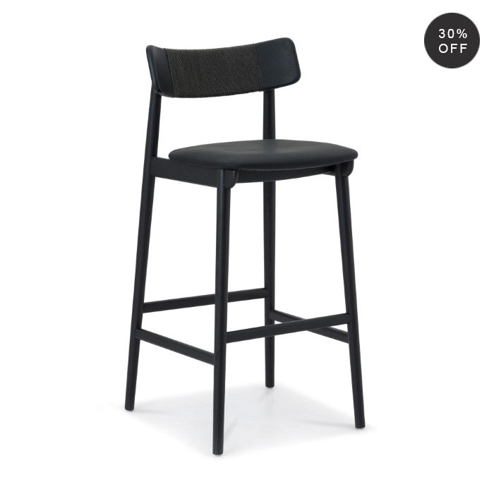 Scandinavian-Inspired Solid Oak & Leather Bar Stool - Charcoal