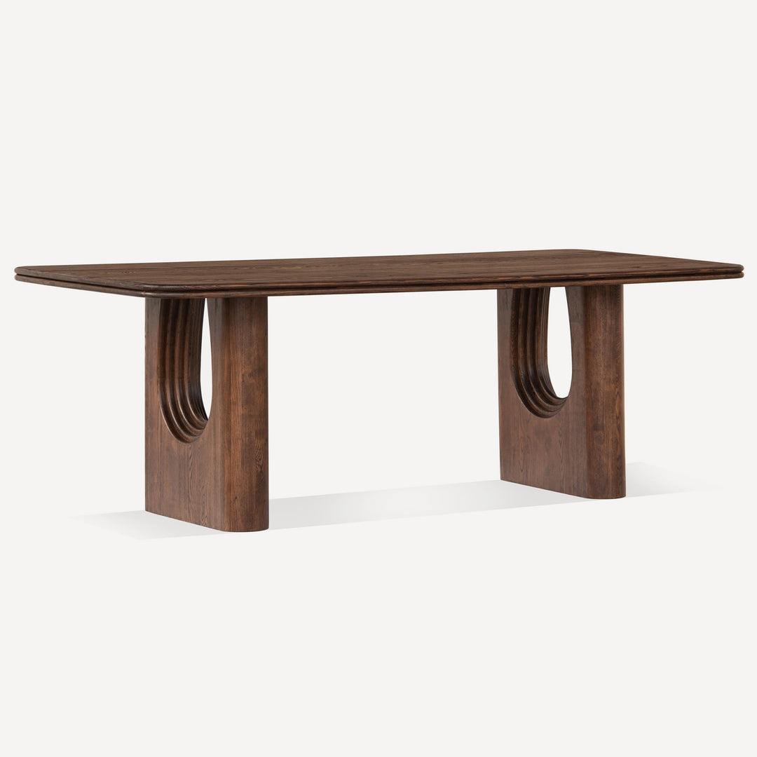 Artisanal Wave-Style Oak Dining Table - Rich Mud Brown
