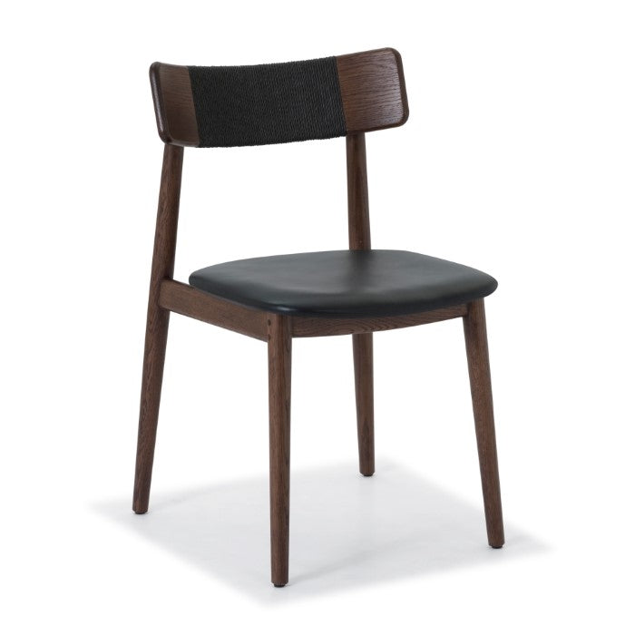 Scandinavian-Inspired Solid Oak Leather Chair - Rich Mud Brown
