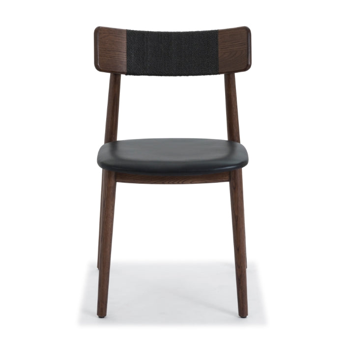 Scandinavian-Inspired Solid Oak Leather Chair - Rich Mud Brown