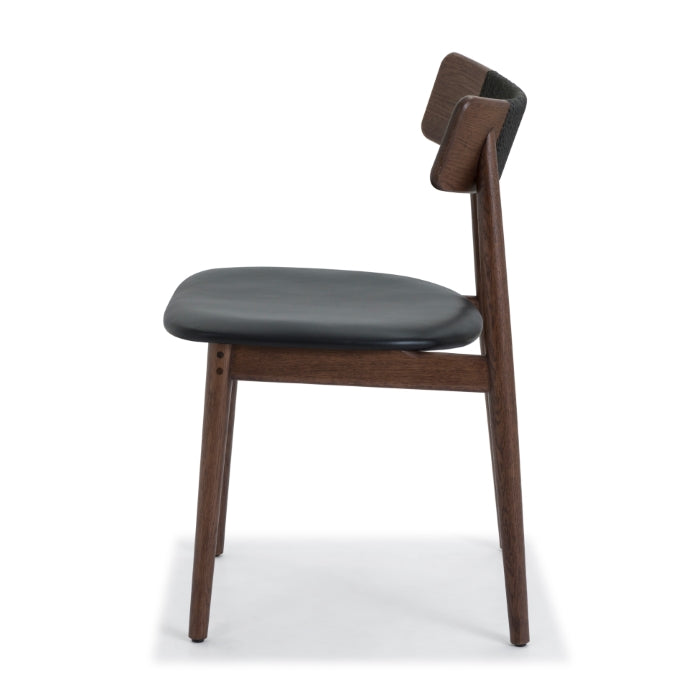 Scandinavian-Inspired Solid Oak Leather Chair - Rich Mud Brown