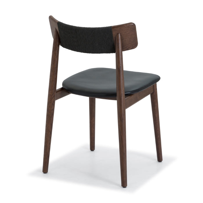 Scandinavian-Inspired Solid Oak Leather Chair - Rich Mud Brown