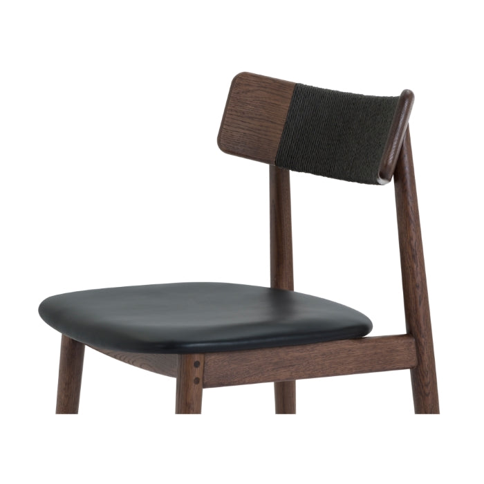 Scandinavian-Inspired Solid Oak Leather Chair - Rich Mud Brown