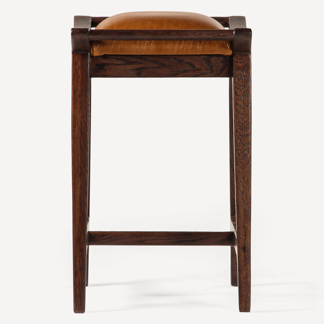 Elegant Brown Counter Stool - Rich Solid Oak & Upholstery