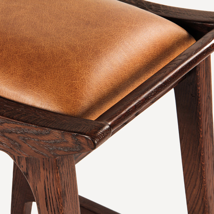Elegant Brown Counter Stool - Rich Solid Oak & Upholstery