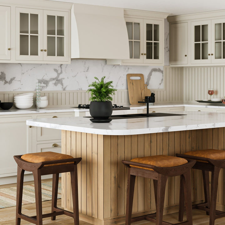 Elegant Brown Counter Stool - Rich Solid Oak & Upholstery