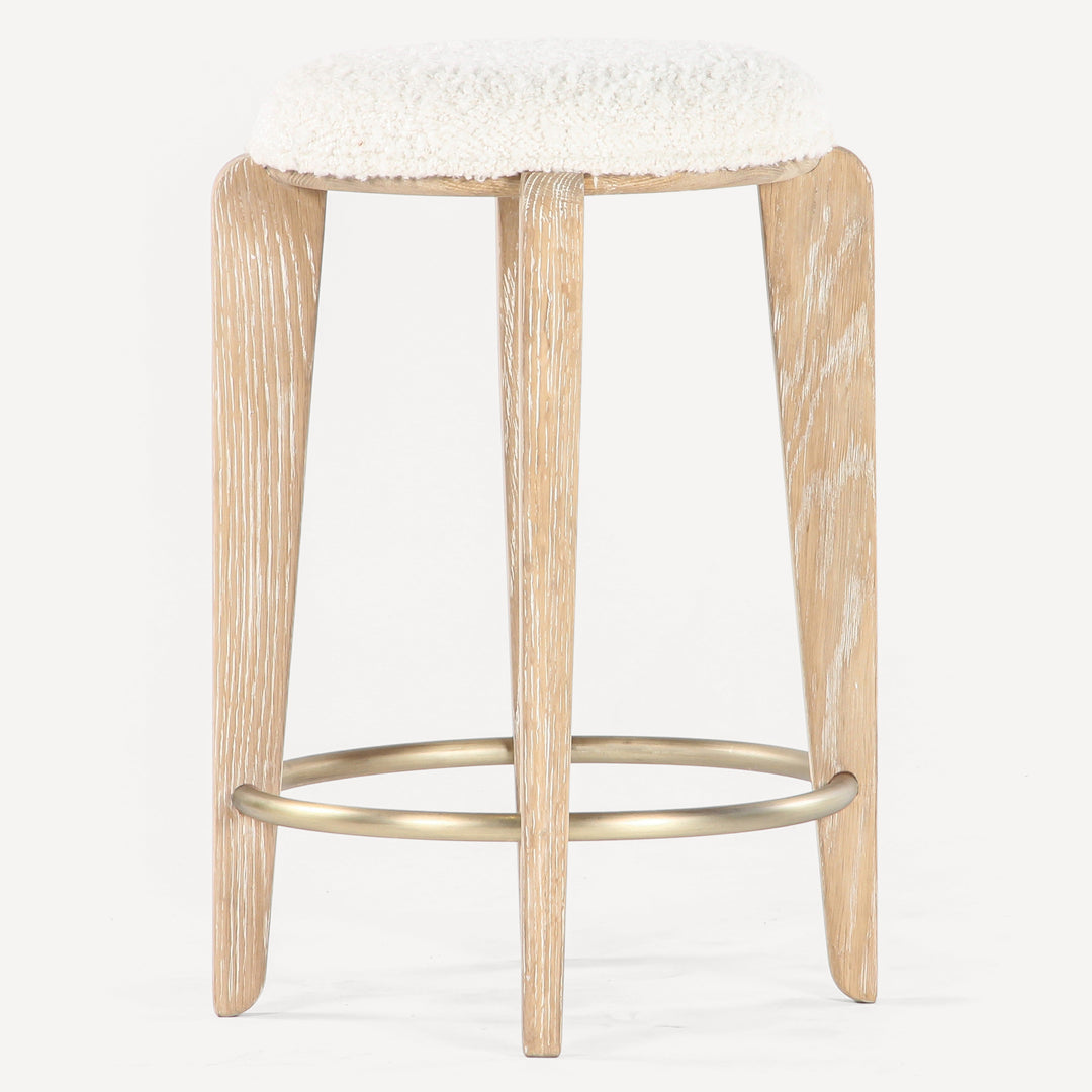 Modern Oak & Brass Bistro Stool