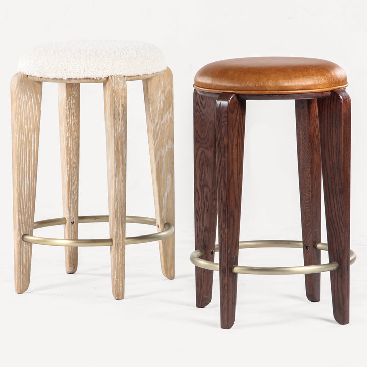Modern Oak & Brass Bistro Stool