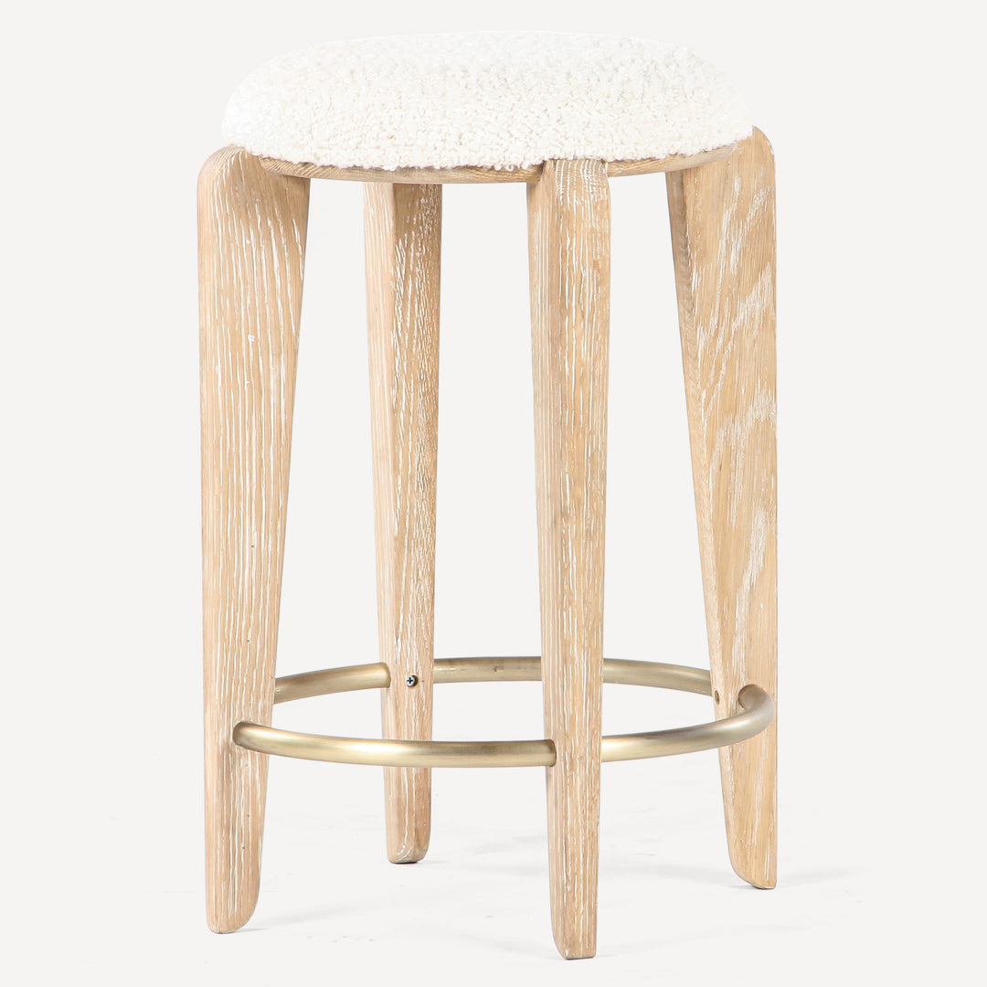 Modern Oak & Brass Bistro Stool