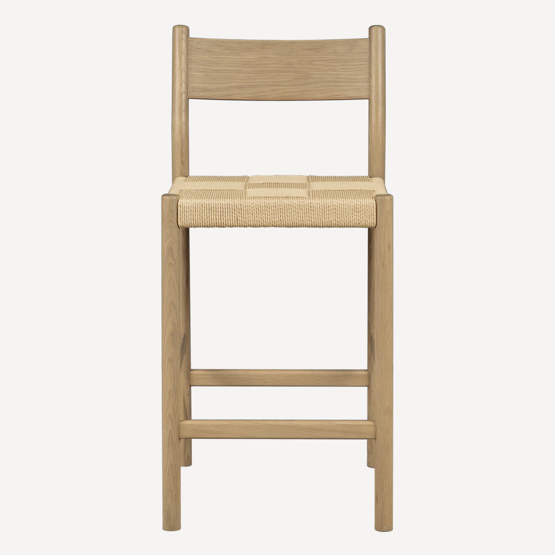Minimalist Oak & Woven Cord Counter Stool