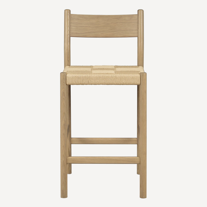 Minimalist Oak & Woven Cord Counter Stool