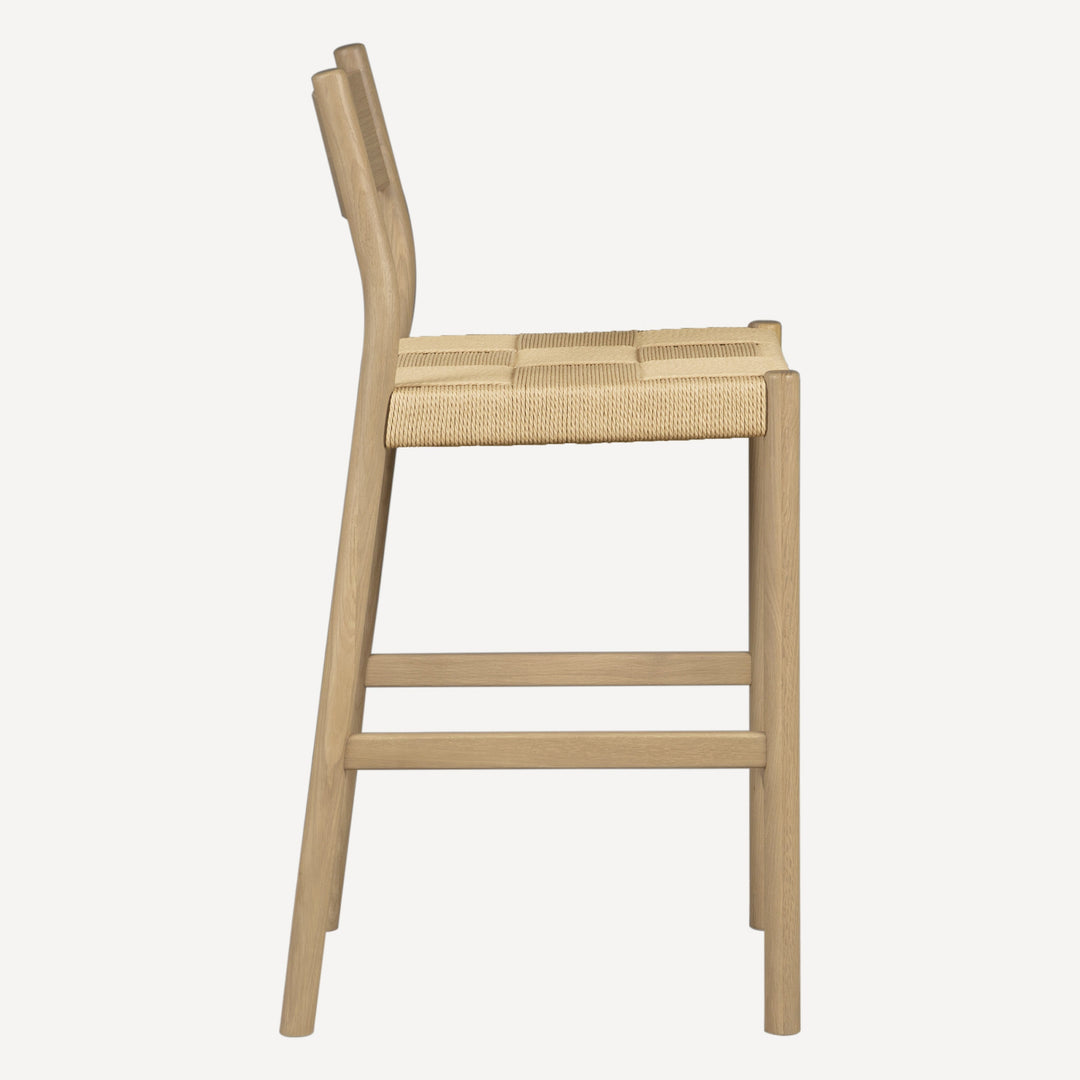 Minimalist Oak & Woven Cord Counter Stool