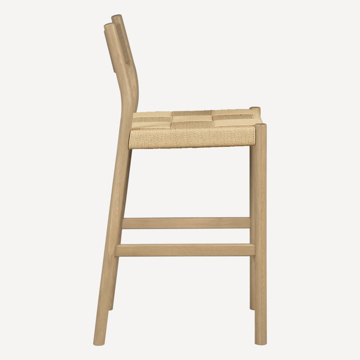 Minimalist Oak & Woven Cord Counter Stool
