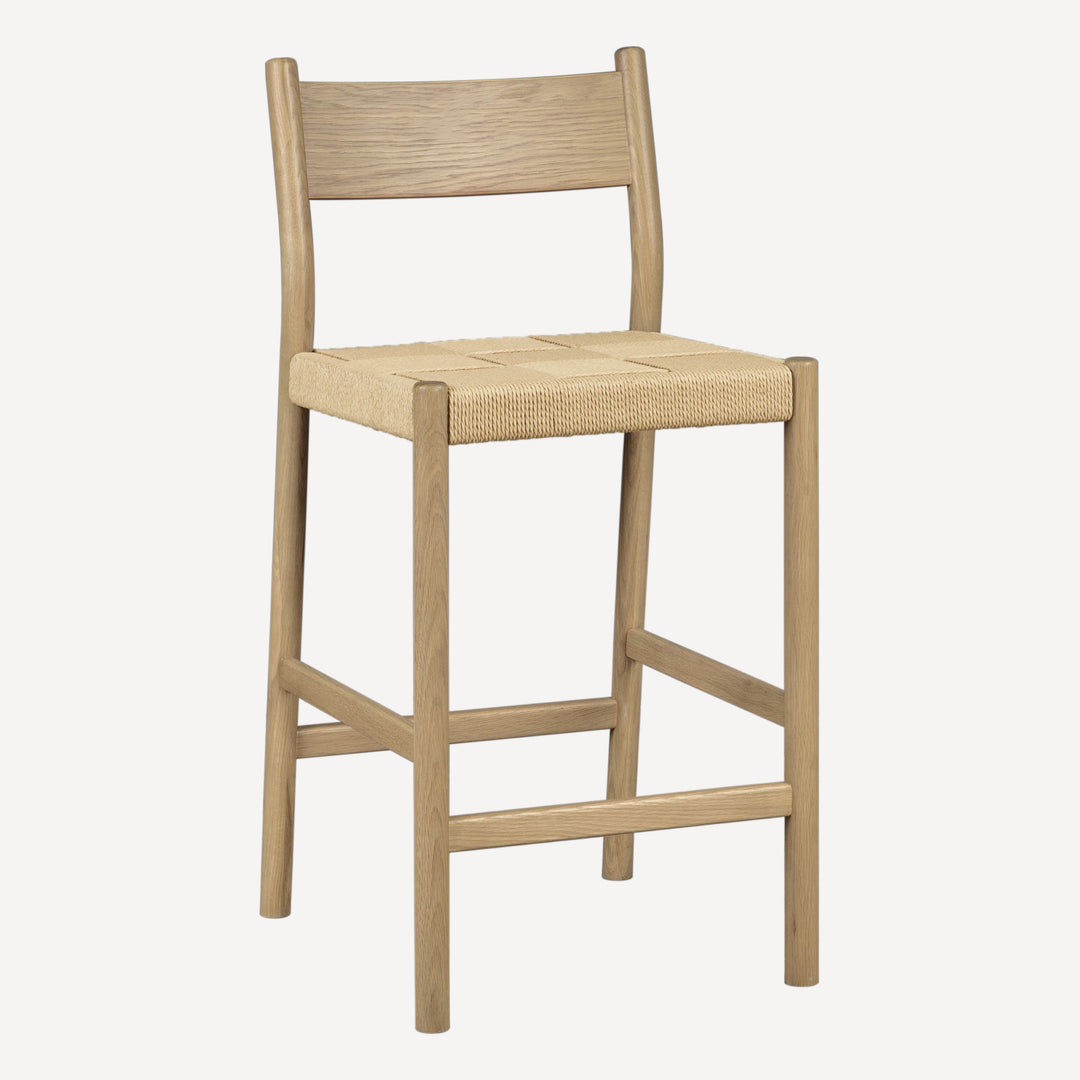 Minimalist Oak & Woven Cord Counter Stool
