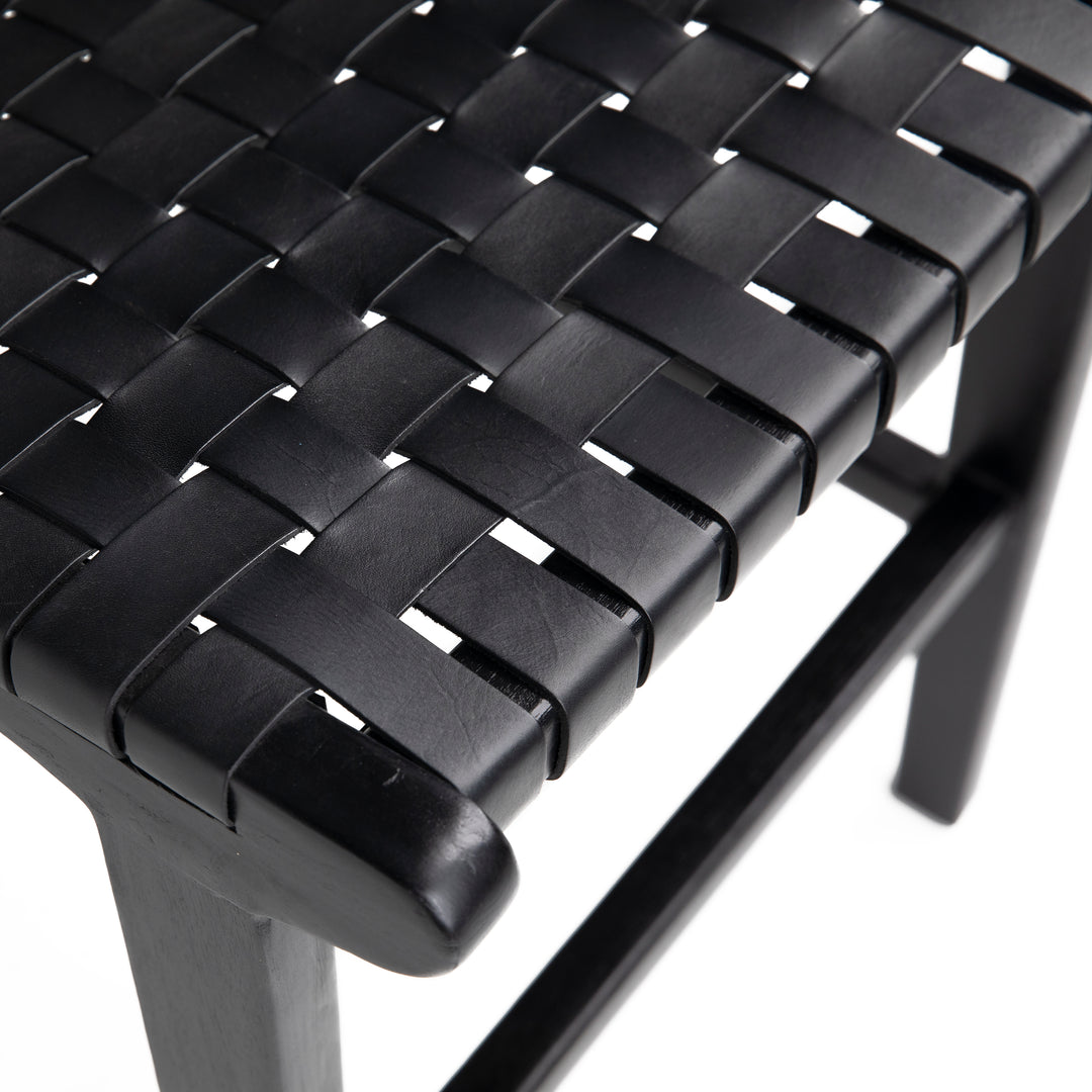 Sleek Black Leather Swivel Bar Stool